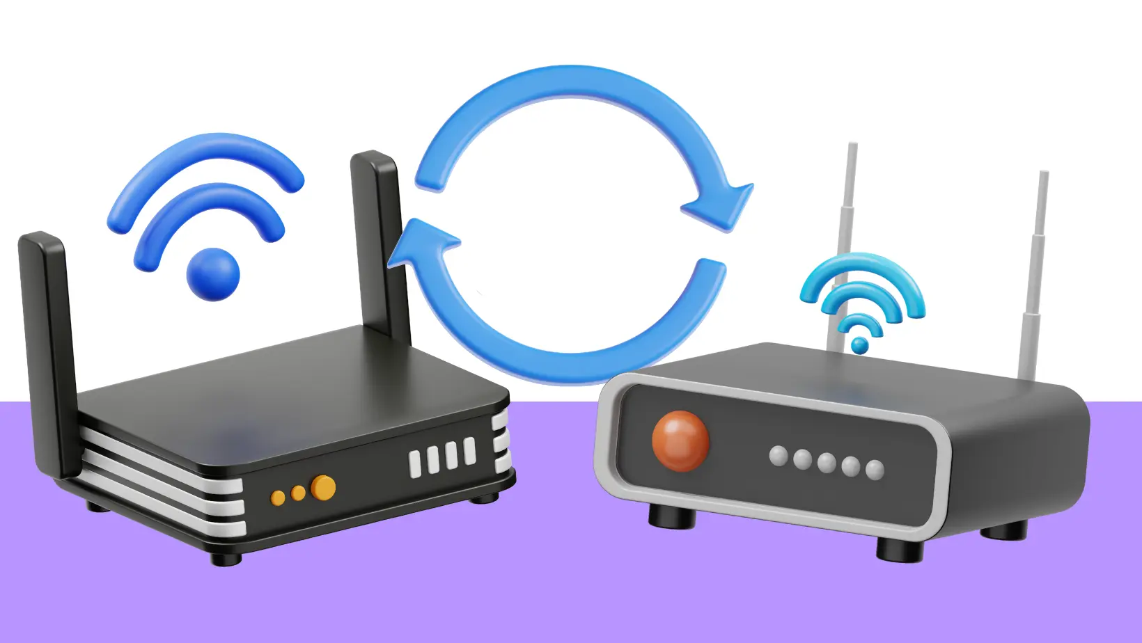 Wifi routers on purple and white background